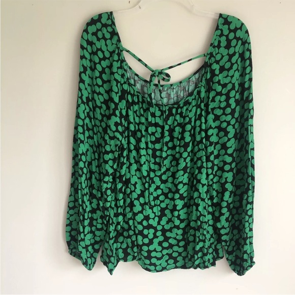 Ava & Viv Balloon Long Sleeve Blouse Polka Dots Green - Picture 10 of 10